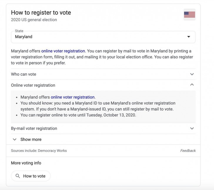 Google เพิ่มฟีเจอร์ส่งเสริม การใช้สิทธิเลือกตั้งประธานาธิบดีในอเมริกา